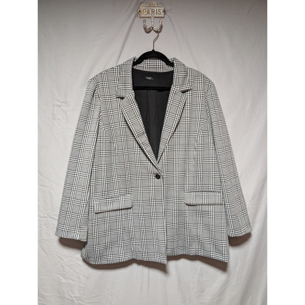Studio 1886 Black White Houndstooth Check Oversized Monochrome Blazer Plus 2X